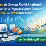 Zaman serisi analizine dair Türkçe afiş: grafikler ve belgelerle birlikte verianalizi.yaptirma.com.tr adresi yazılı yeşil şerit