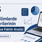 Turkish banner about SPSS: using social science survey data for reliability and factor analysis, with charts and a laptop image.