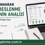 Banner promoting daily nutrition analysis; left Turkish text, right laptop with charts and a salad bowl on a clean desk.
